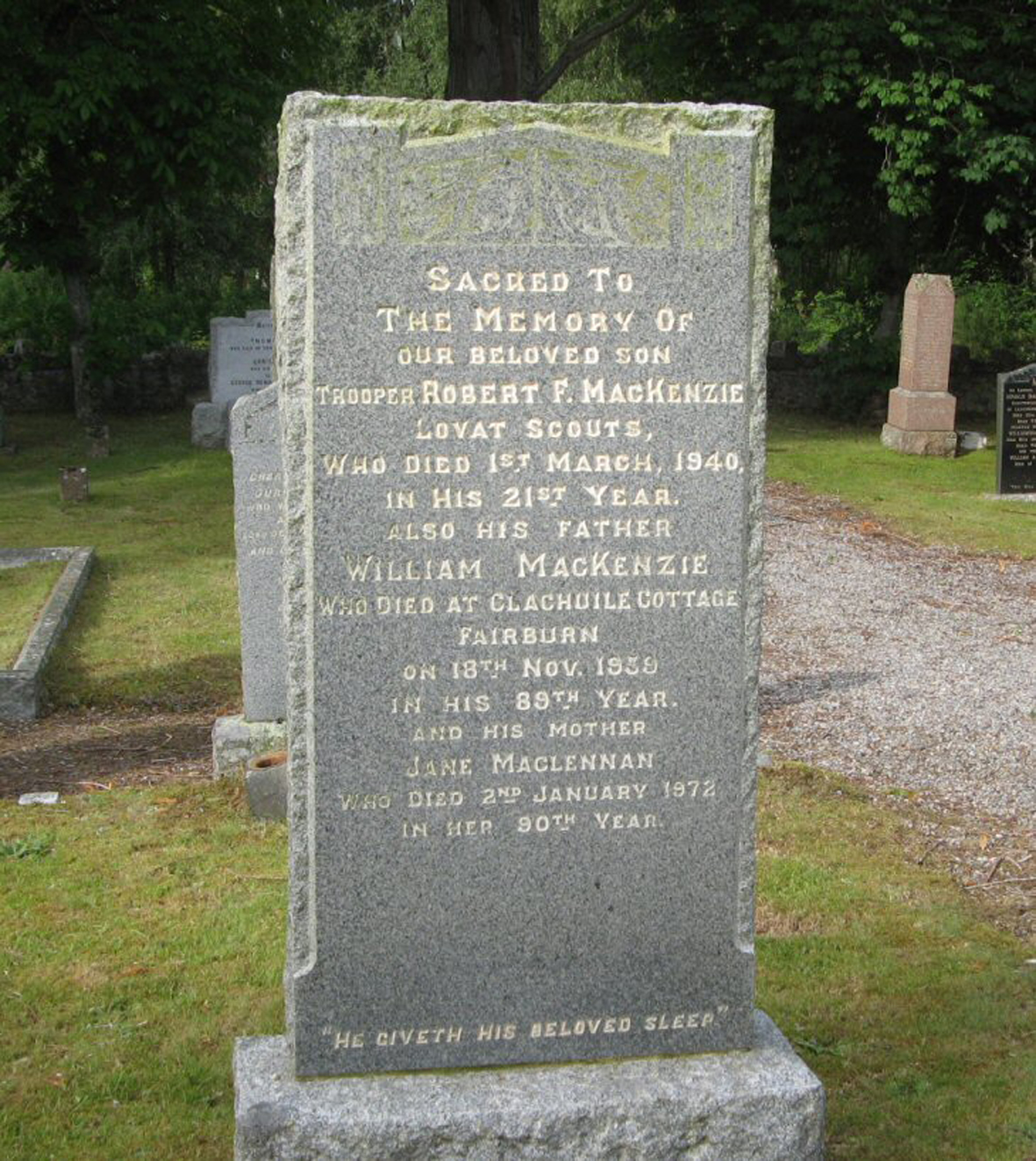 Photo of headstones/Jane MacLennan died 1972 MI Urray West